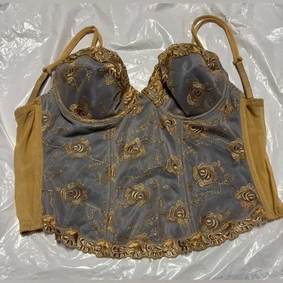 Victoria's Secret Gray and Gold Embroidered Lace corsé Bodysuit - Picture 3 of 10